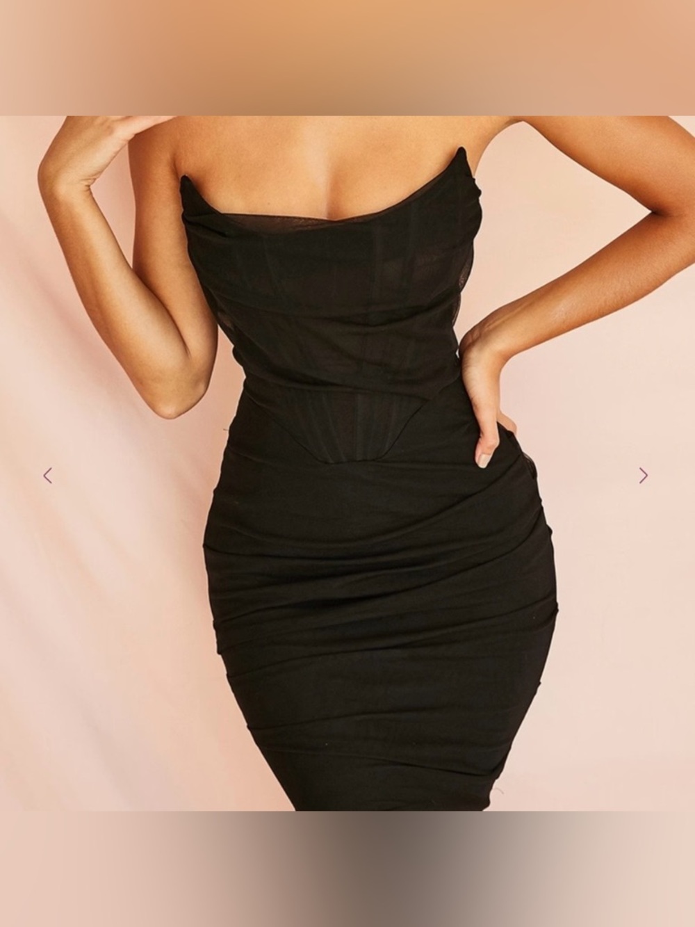 House of CB London Leila Black Mesh Strapless Corset Dress XS Bodycon Ruched - Picture 5 of 10